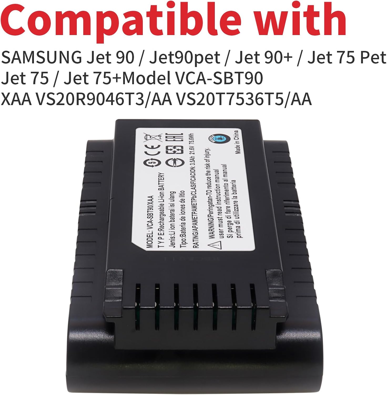 Replacement Battery for Samsung Jet90 90+,Jet 60,Jet 70 75 75+Series,Compatible with VS20R9046T3/AA,VS20T7536T5/AA,VCA-SBT90/XAA Model Cordless Vacuum Cleaners 3500mAh Battery