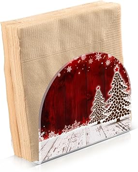 Christmas Coffee Tree Red Wooden Napkin Holder for Table Kitchen Decor Acrylic Paper Napkin Holders for Tissue Dining Room Indoor Outdoor Party Holiday Accessories