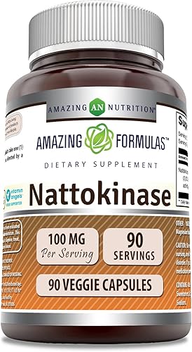 Amazing Formulas - Suplemento dietético de nattoquinasa de 100 mg 90 cápsulas vegetales  Actividad enzimática de 2000 FU de Nattoquinasa pura  Sin
