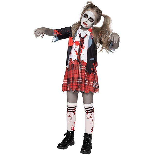 Foto 7 de 8 de Spooktacular Creations Disfraz de colegiala zombi, disfraz de zombi sangriento para niña, para Halloween