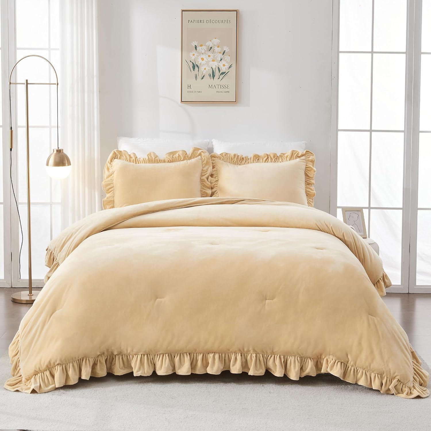 Bonlino Bedding Velvet Comforter Set Queen 3 Pieces Bed