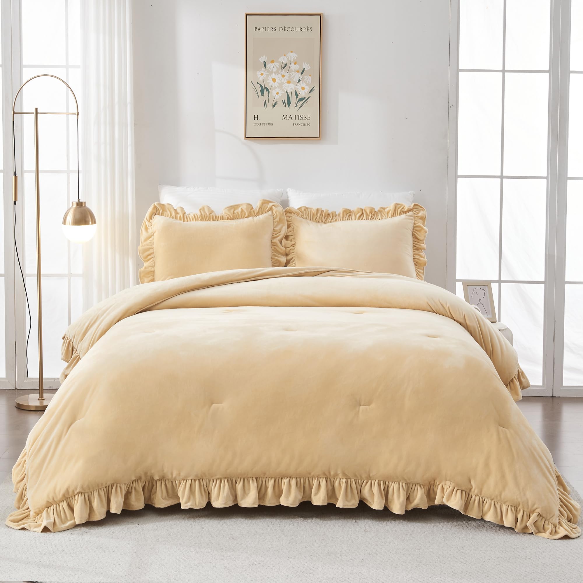 Bedding Velvet Comforter Set King 3 Pieces Bed Comforter Set