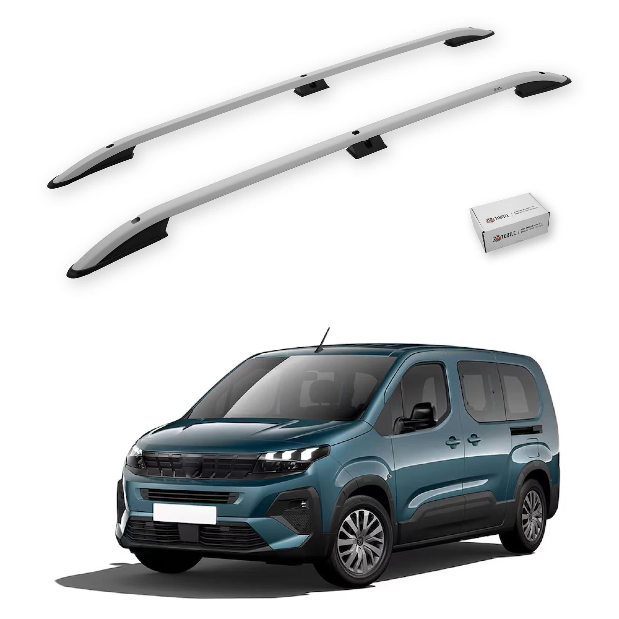 TURTLE Compatible con Peugeot Rifter 20192024 / Barras de Techo Crown versión Corta | Gris