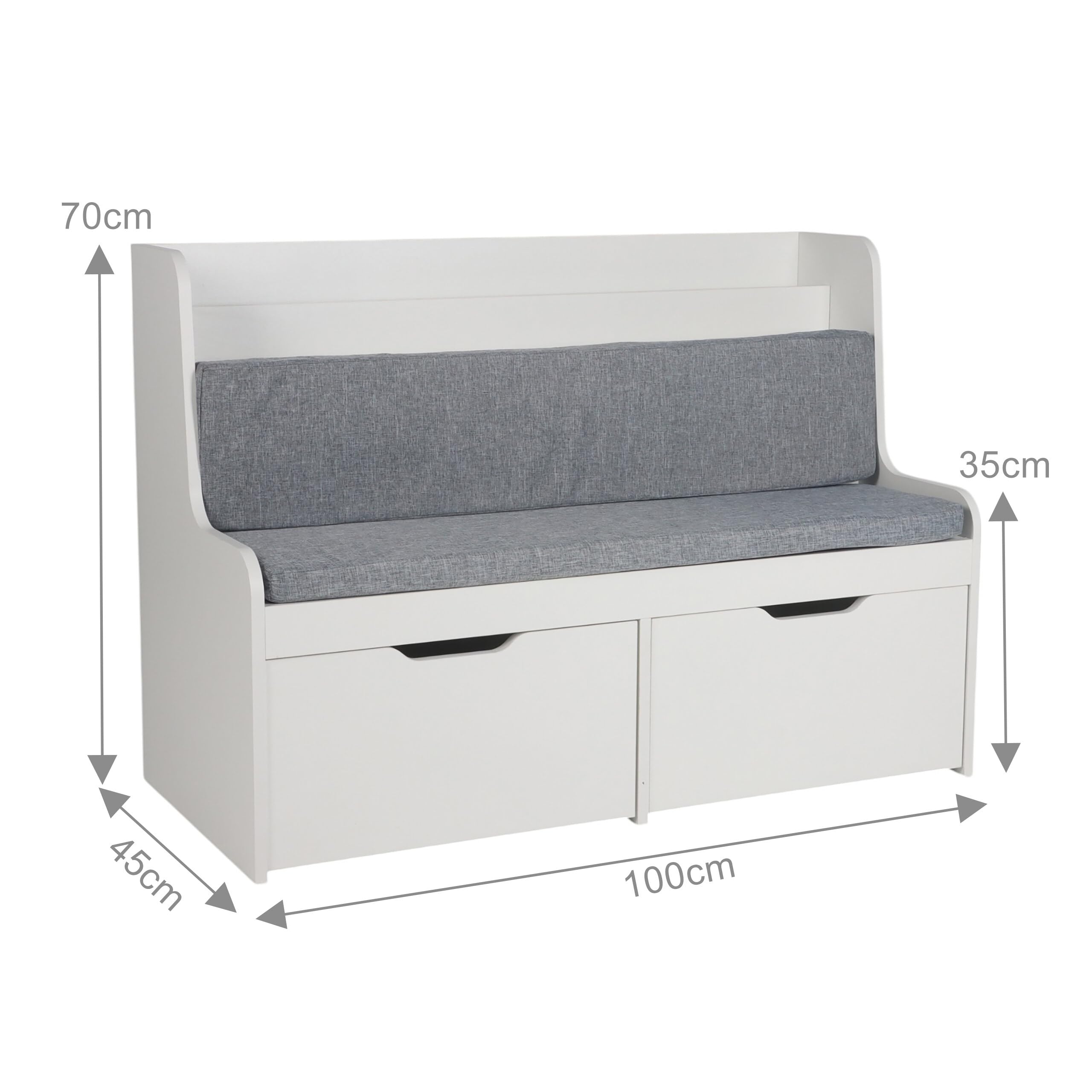 Panca per Bambini Relaxdays con Spazio per riporre, HxLxP: 70 x 100 x 45 cm, 2 cassetti, Bianco/Grigio