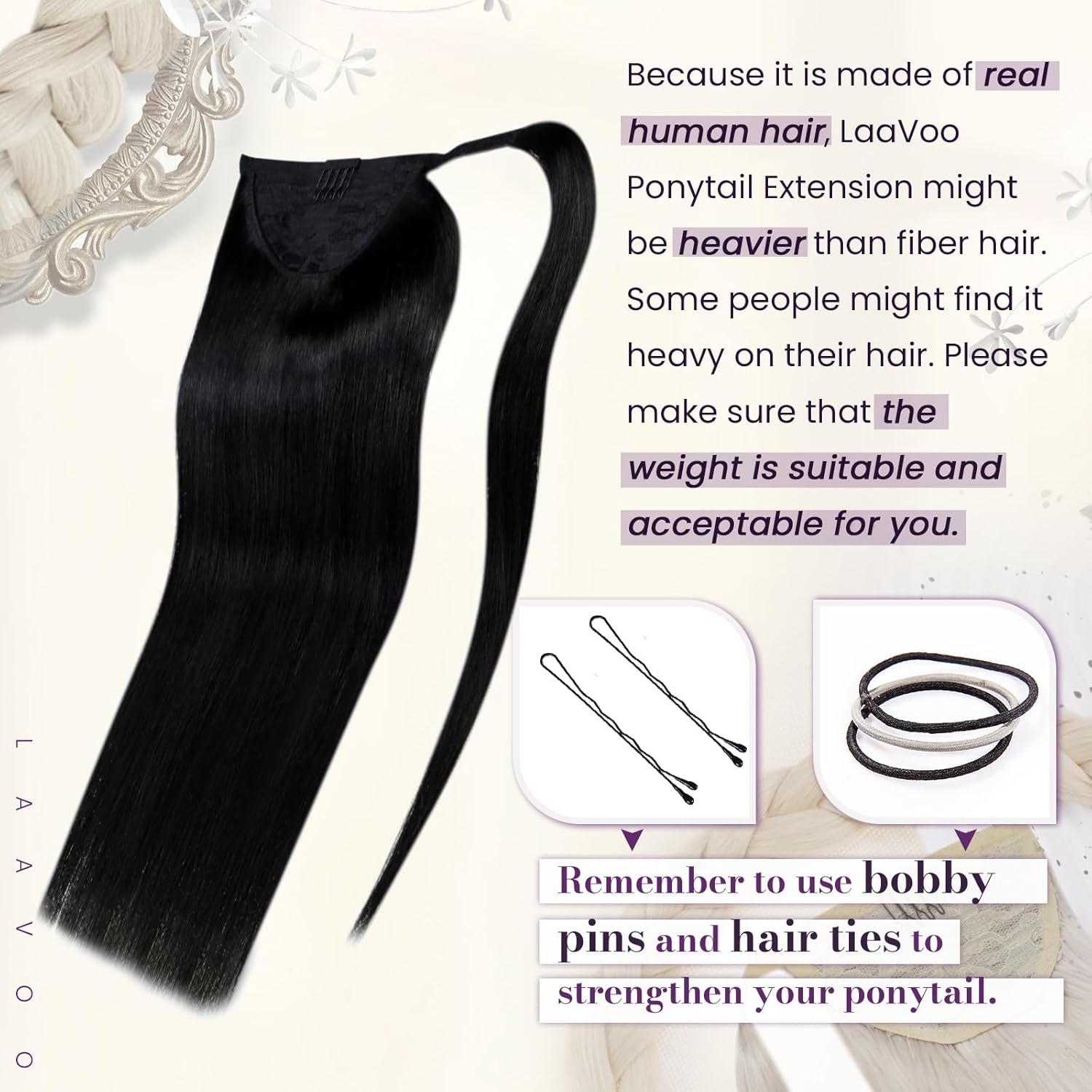 LaaVoo Ponytail Extension Human Hair Black Ponytail Extensions for Black Women Wrap Around Ponytail Hair Extensions Real Human Hair Long Straight 20 Inch 85g