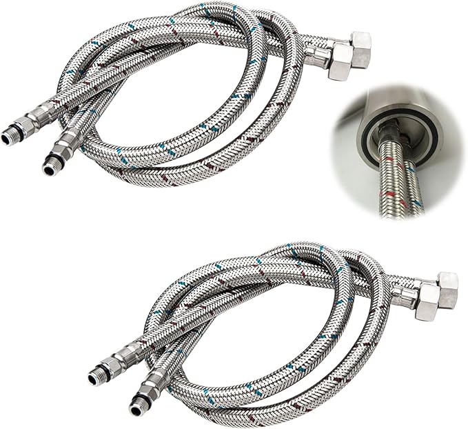 2 Stück Armatur Schlauch 3/8 Zoll - 80cm Edelstahl Flexschläuche | Für Küche & Bad | Kalt/Warm Wasser