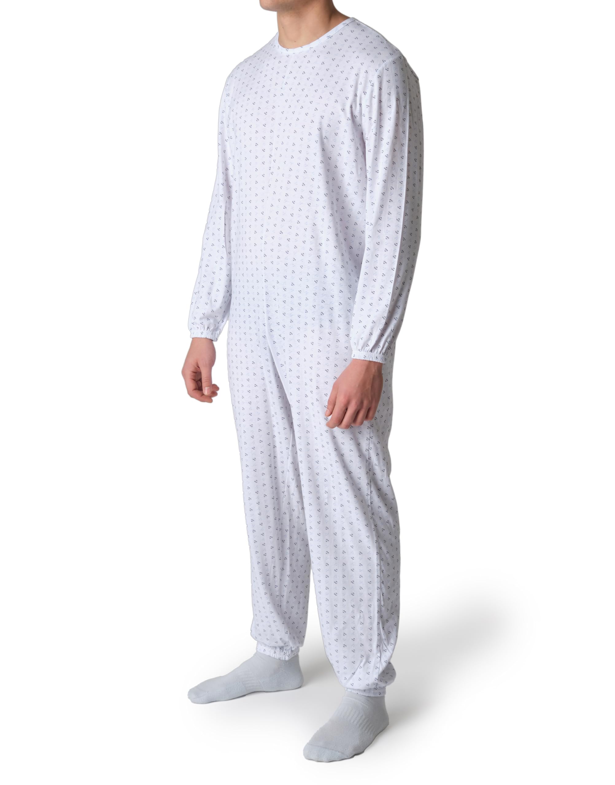 Pyjama sanitaire pour personnes âgées en coton d'été avec fermeture éclair arrière - Tuton pour personnes âgées avec Alzheimer ou Incontinence Made Italy - microfantaisie bleu et