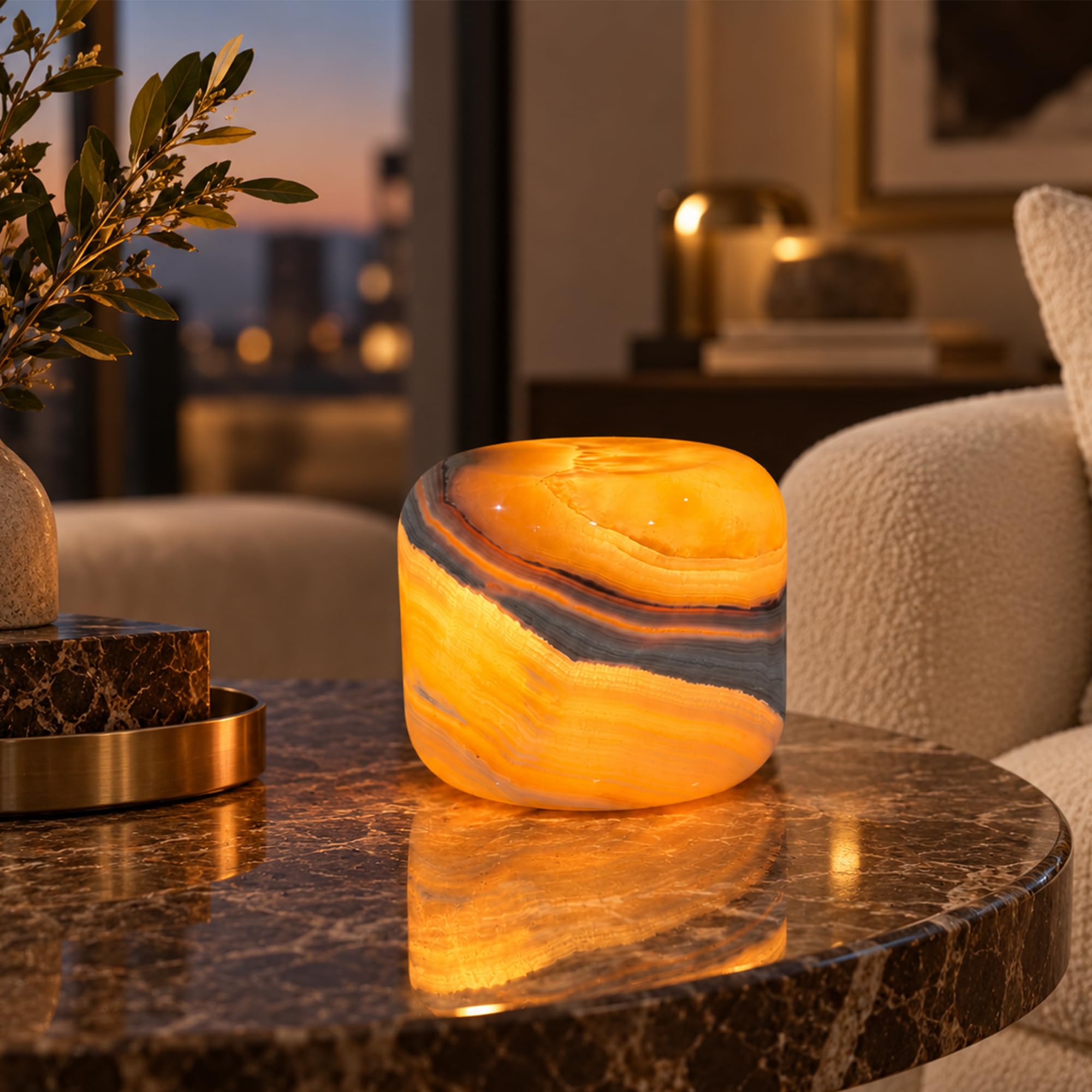 Photo 1 of Marmor Marble Lamp Table Lamp Unique Stone Touch Lamp Pat Lamp Type-C 3 Way Bedside Lamp Ambient Light Bedroom Stands Night Light Decorative LED Warm Portable Lamp Rechargeable (Amber Jade)