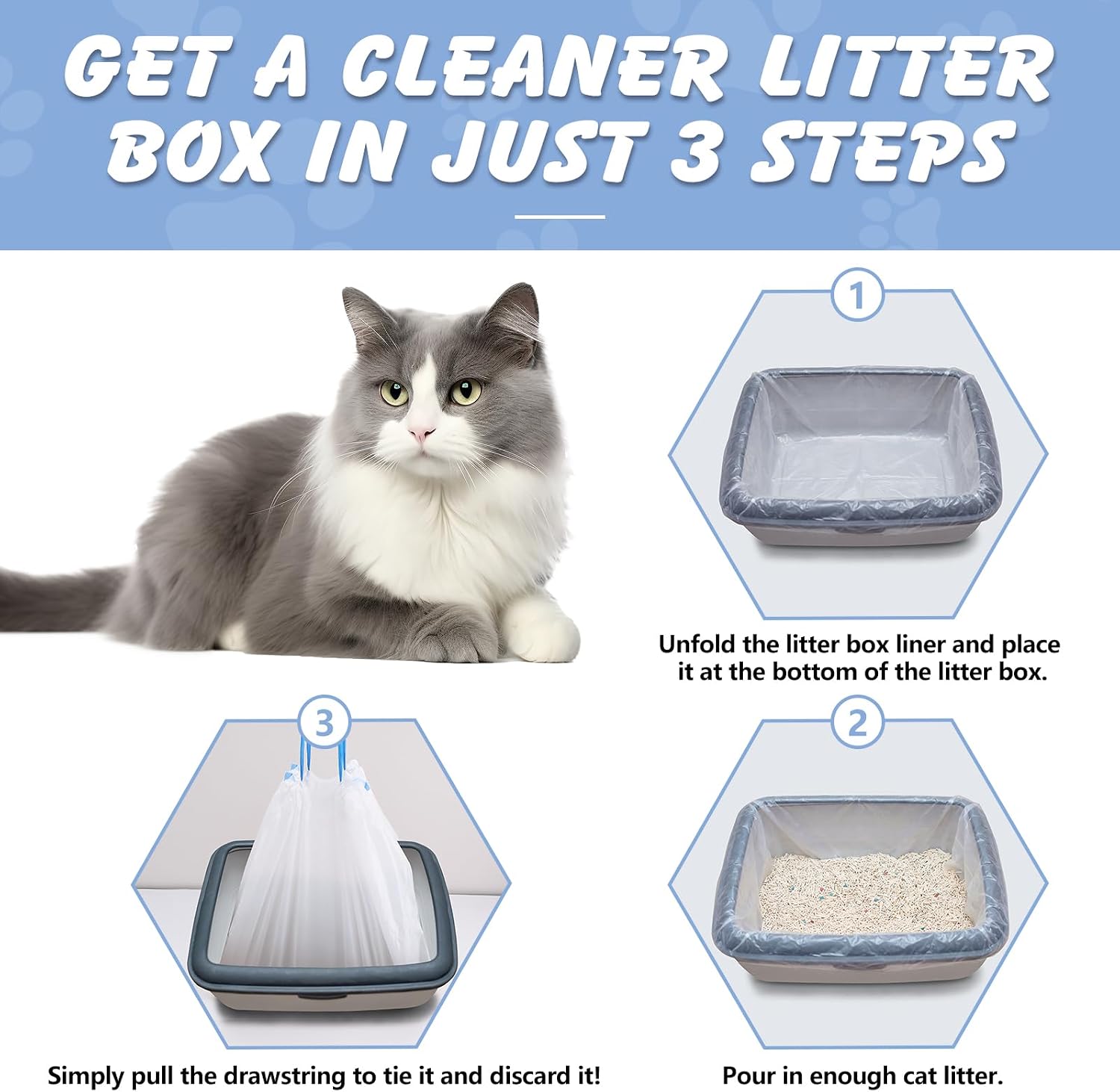 Cat Litter Box Liners, 30 Count, 36 x 19 In, 3 Mil, Drawstring | Heavy-Duty Extra-Thick Bags, Tear And Leak Resistant, Odor Barrier, Jumbo Fit, 3 Rolls thumbnail