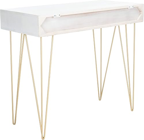 Miniatura 9 de Safavieh Escritorio moderno de caléndula para oficina en casa, natural, latón, 1 cajón, horquilla