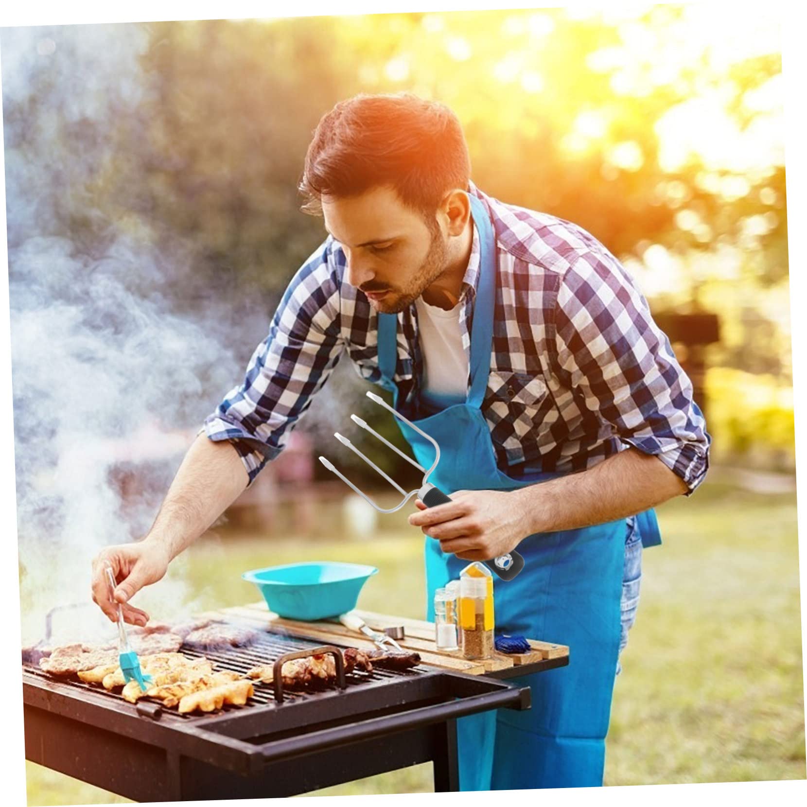 ifundom 3 Piezas Tenedor de Barbacoa de Inoxidable Ergonomía y Superficie Antiadherente Asar Carne Casa y Camping