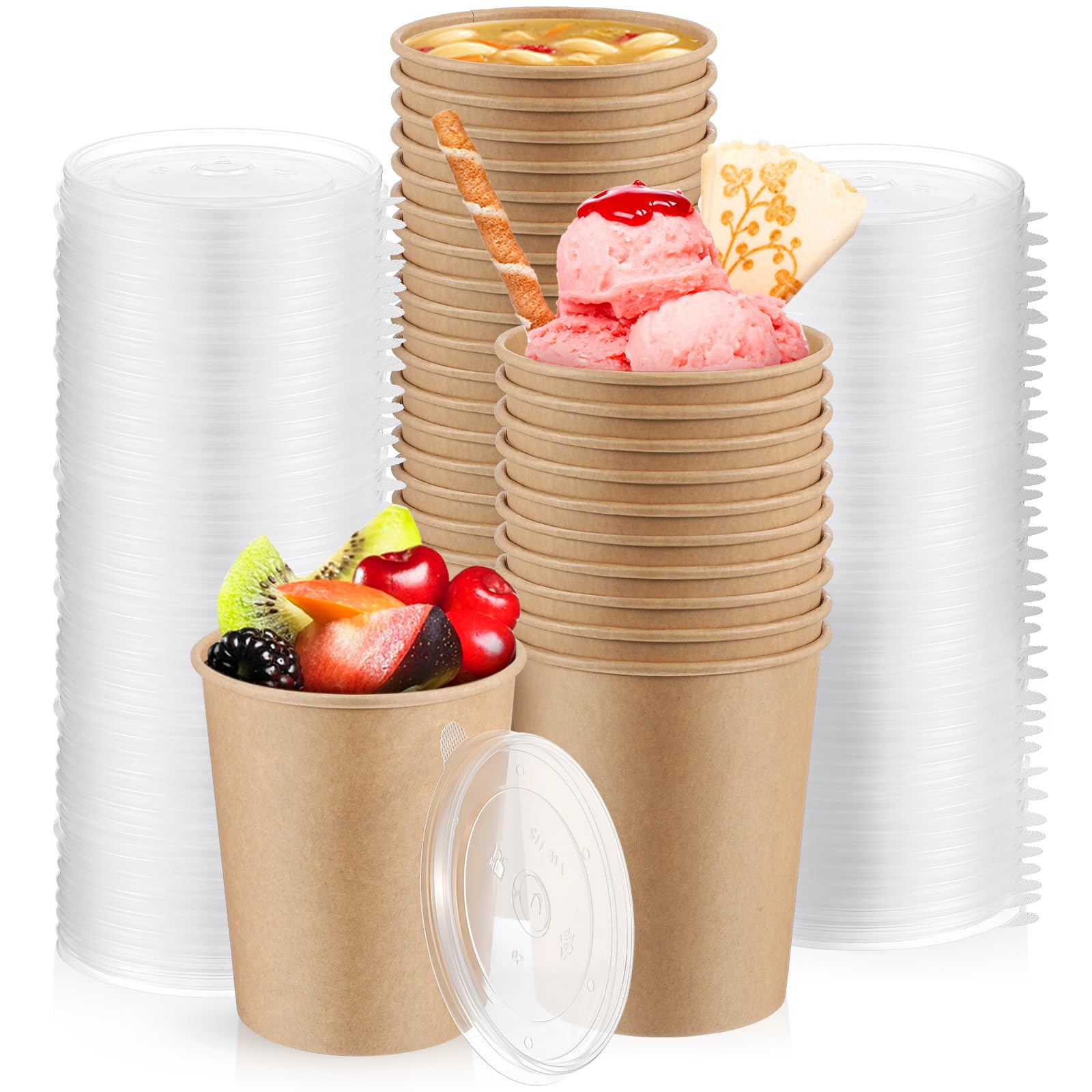 Sabary 25 Pack 32 oz Kraft Paper Soup Containers with Lids, Brown