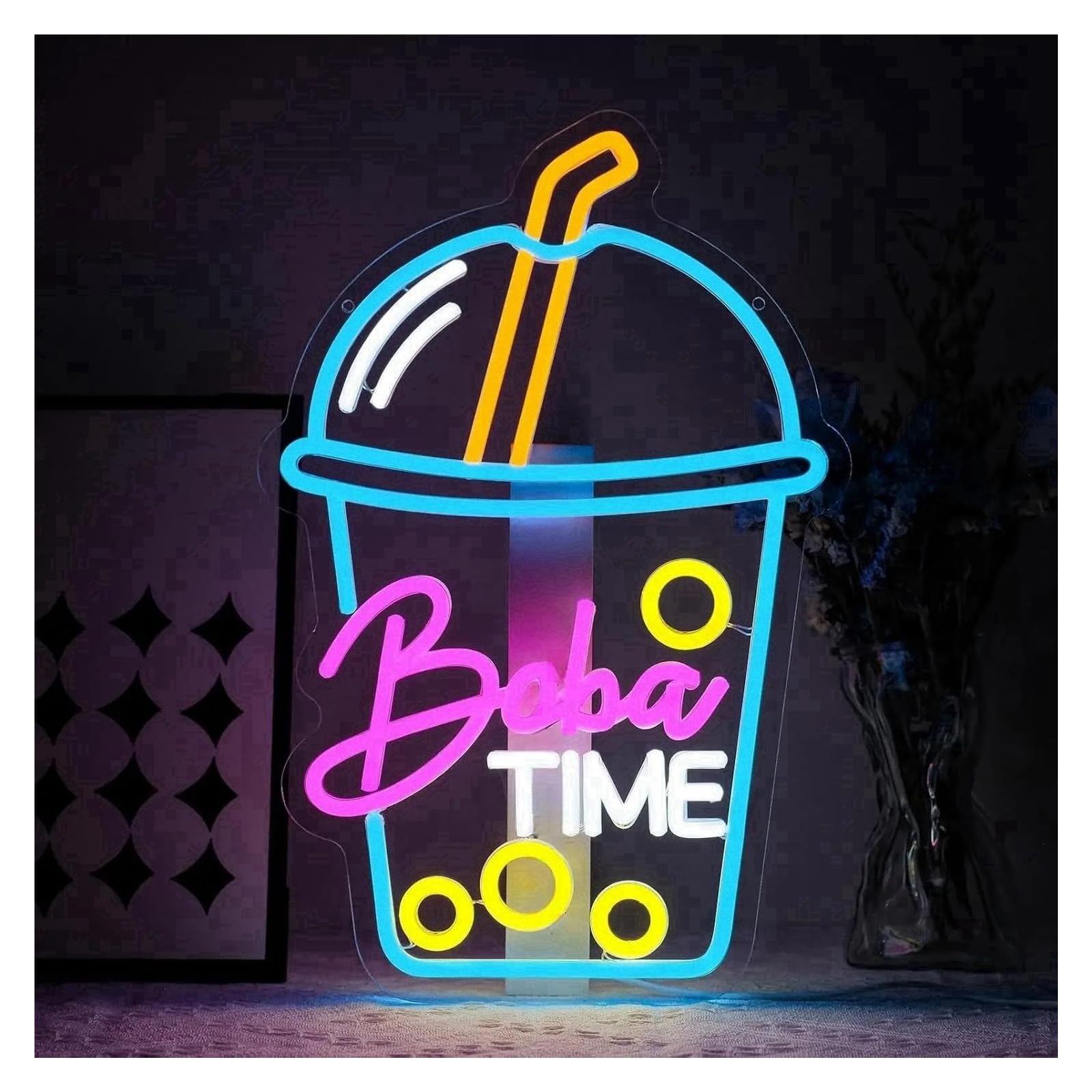 LEMST Signs Lamp Bubble Tea Business Logo Neon Signs USB Powered Adjustable Boba Time Letter Neon Lights Suitable for Shop Wall Decor 27.94cmx41.91cm