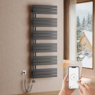 Handtuchheizkörper Elektrisch 1599×600mm, Badheizkörper Elektrisch mit Thermostat, WiFi, programmierbarem Timer, LCD-Anzeige, 1000 W energieeffizienter Handtuchtrockner Elektrisch, Anthrazit