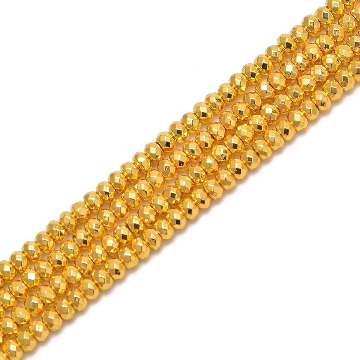 JM Design Bright Gold Hematite Faceted Rondelle Beads Size 3x6mm 15.5'' Strand for Jewelry Making