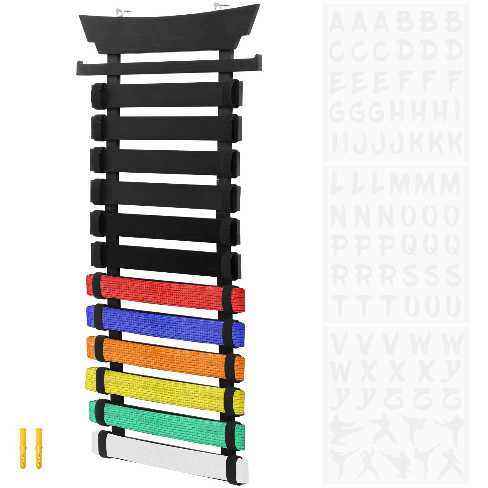 Nzwbshssp 12 Belts 10 / Karate Belt Display Rack With Medal Hanger And Sticker Taekwondo Belt Display Holder Martial Art Band Organizer For Kid And Adult No Assembly Required(12 Belts)