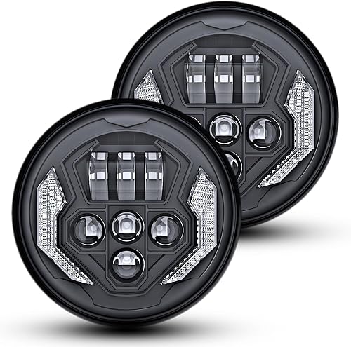 Sinoparcel Faro delantero redondo mejorado de 7 pulgadas con señal de giro DRLámbar, H6024 6024 LED sellado, 20000 lmset, reemplazo halógeno