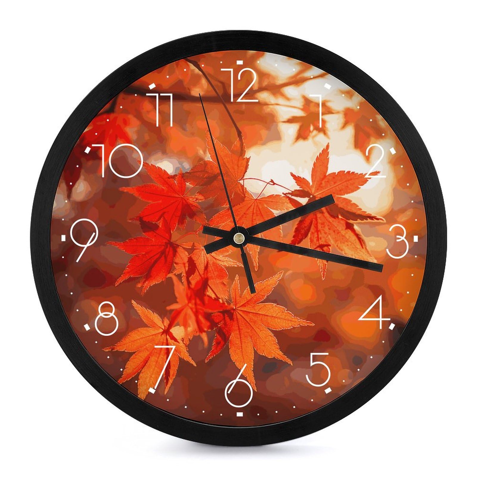 Horloge murale ronde 25,4 cm à pile motif érable automnal pour salon et bureau