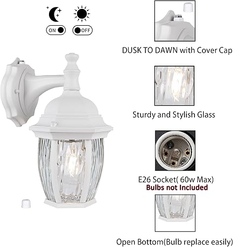 Miniatura 2 de Apliques de pared para exteriores, del atardecer al amanecer, gran lámpara impermeable para porche, puerta, patio, garaje, entrada, carcasa de