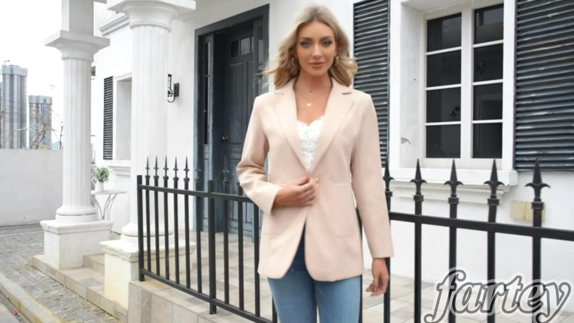 LZPCarra Blazer voor dames, elegant, tweedelig pak, met revers, kantoor, business, formele blazer, lange mouwen, kostuumjas, broekpak, slimfit, broek, outfit, set, werk, kantoor, knoop, open voorkant