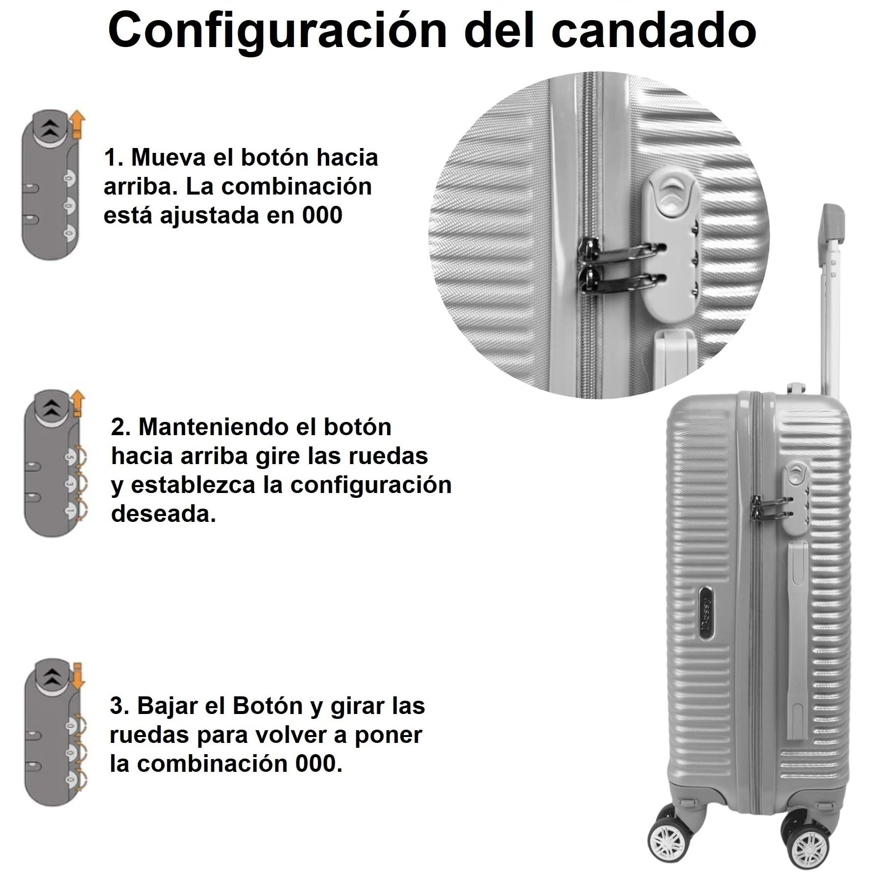 Maleta de Cabina Equipaje de Mano Trolley Viaje Avion rígida 4 Ruedas giratorias pequeña 55x35x22cm Compatible con Todas Las aerolíneas (Plata)