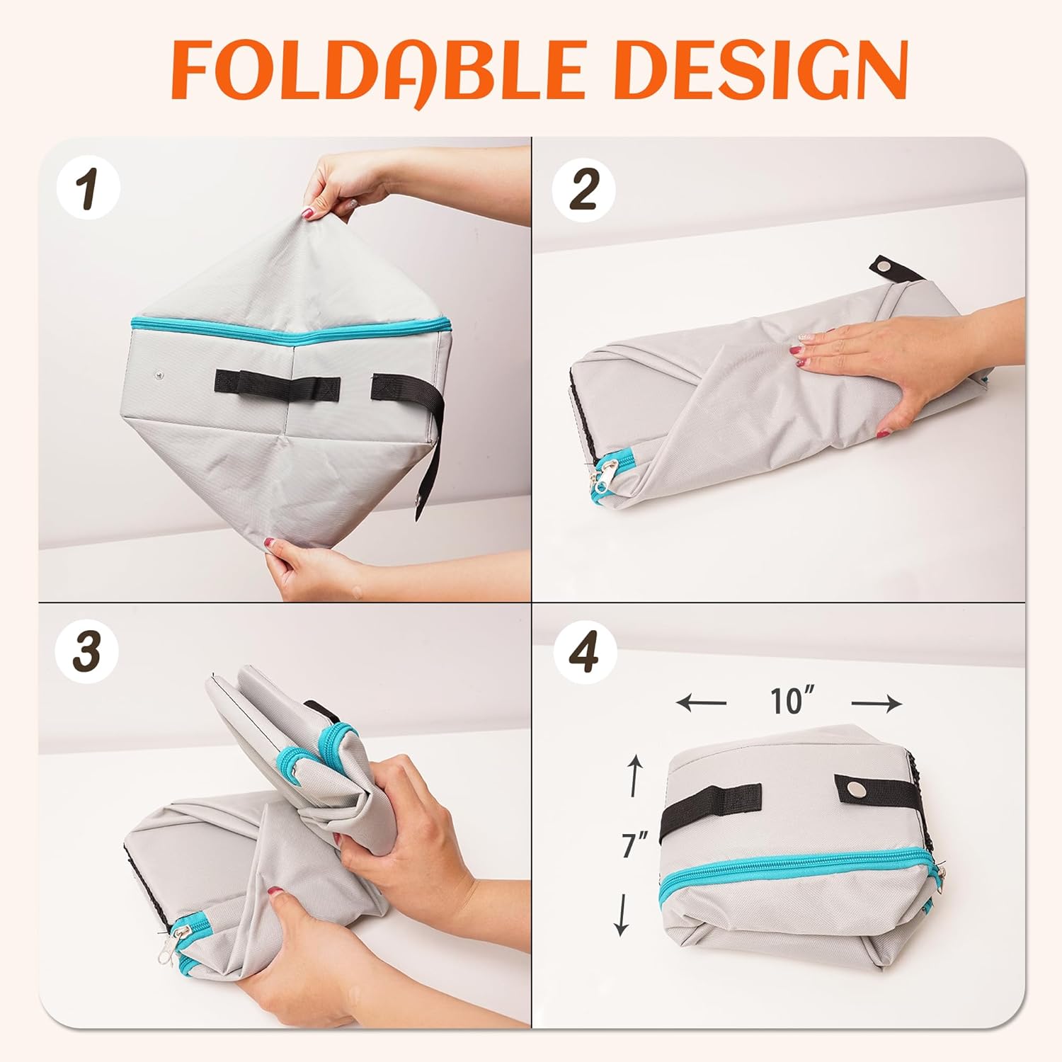 PETKARAY Portable Travel Litter Box with 2 Replacement Liners, Foldable Litter Carrier with Zipped Lid, Leak-Proof & Odor-Control Litter Box for Car Travel, Grey