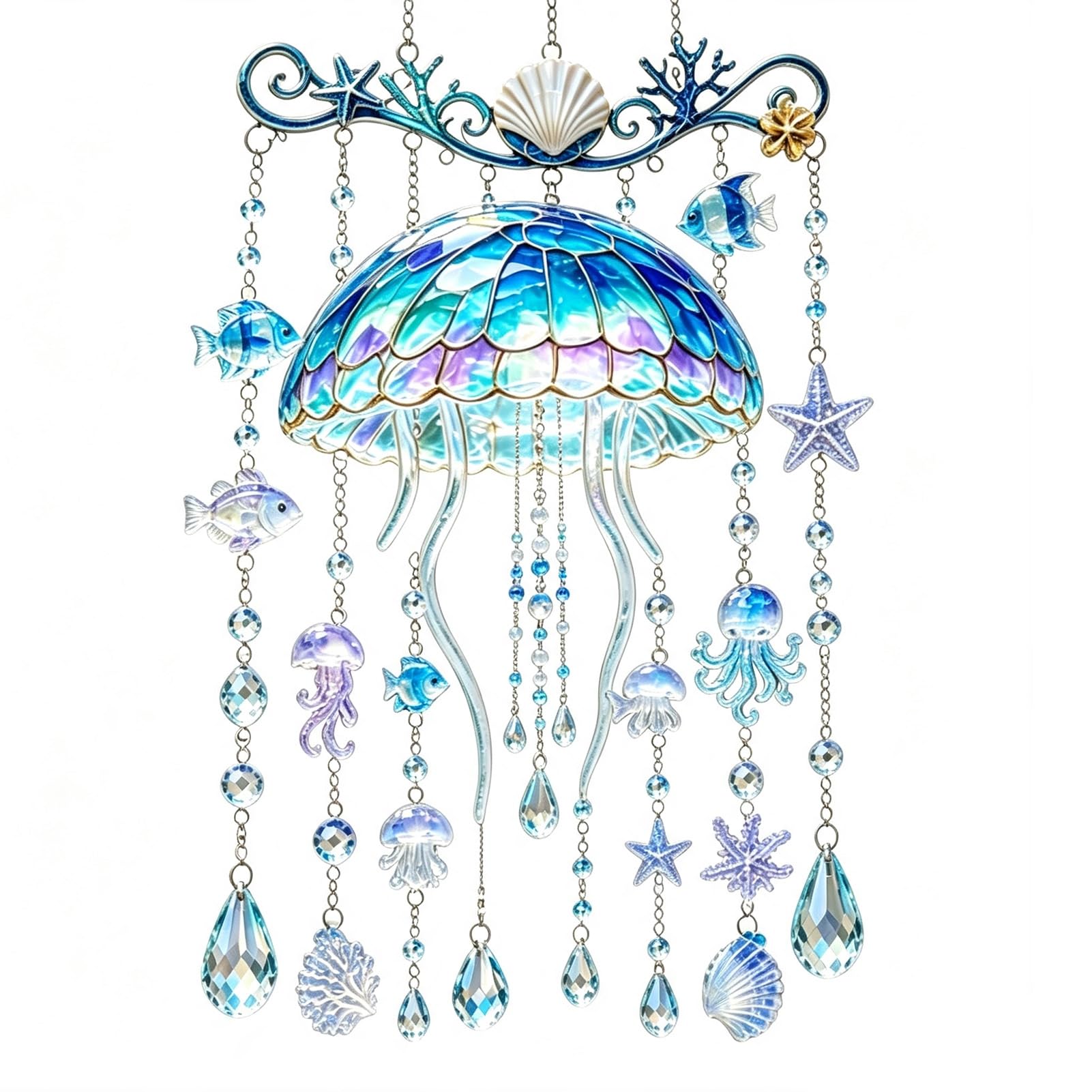 ZhzeYun Crystal Wind Chime - Ocean-Themed Stained Acrylic Sea Turtle Hanging Suncatcher with Prism Drops, Coastal Beach Decor for Garden Patio Porch WindowF