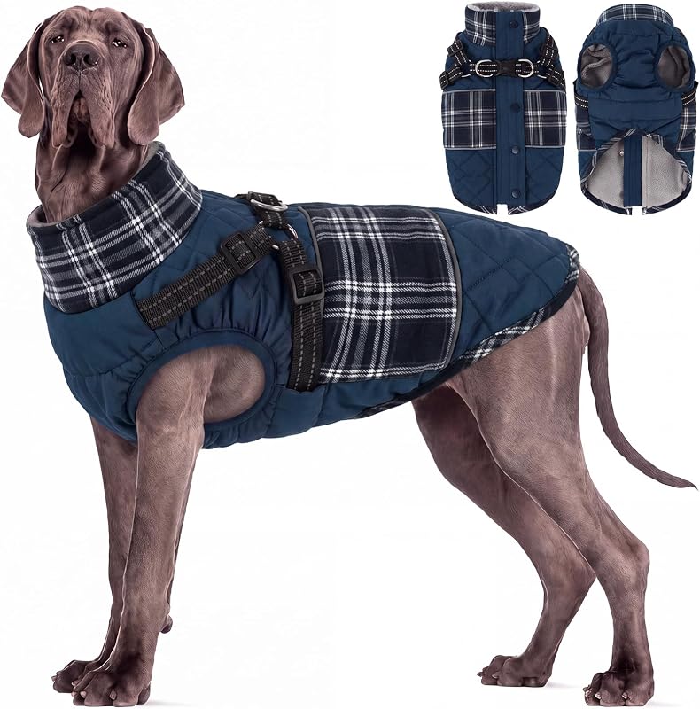Casaco de Inverno para Cães com Peitoral Integrado, Gola de Fleece e Faixas Refletivas MIGOHI Azul XXXL