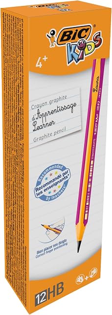 BIC Kids Jumbo Triangular Learner Pencils - Box of 12 - Super Resistant Lead - HB Graphite Pencils - Extra Large - Pink Barrels