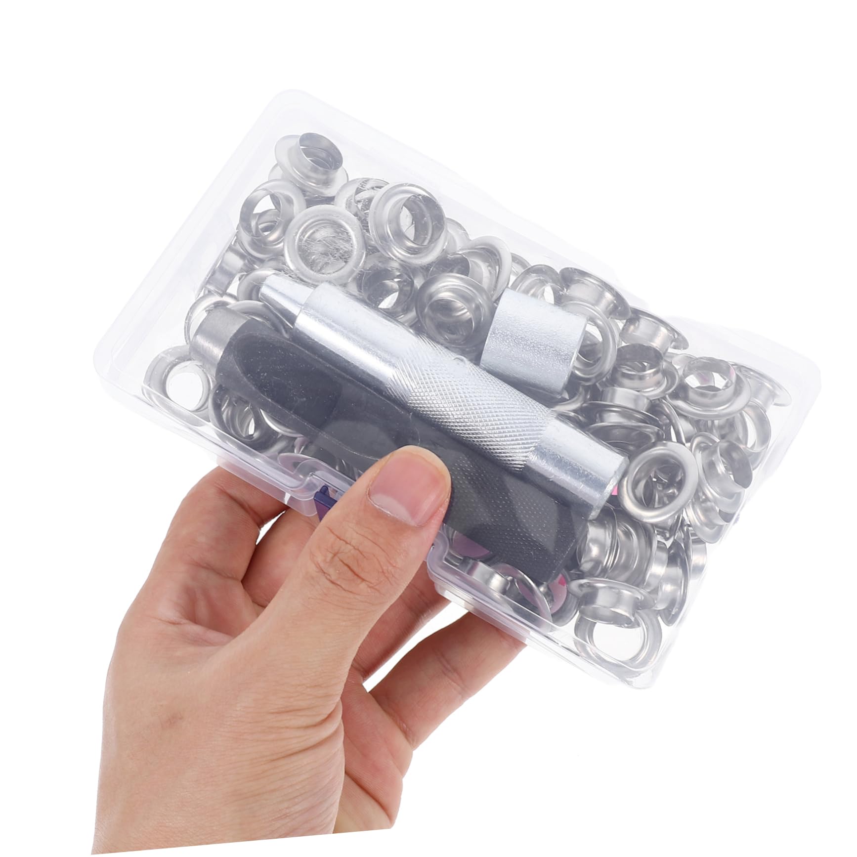 Kit Installazione Occhielli Passacavo 100 Set Argento Ferro | Fissaggio Rapido, Uso Versatile, Confezione Portatile 100 Pezzi per Cantieri e Attività Outdoor