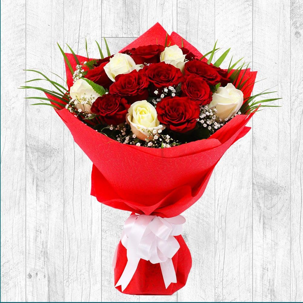 IFG's Bouquet of 20 Red and White in Tissue Paper Wrapping | Send it on Valentine's Day, Mother's Day, Birthday, to Congratulate & as a Valentine Gift for Him/Her | 4 hours Delivery in India.-image-25