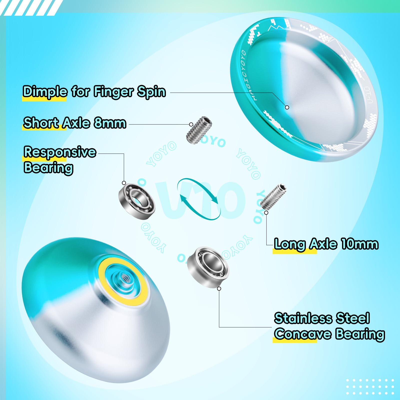 YOSTAR JoJo Professional V10 JoJo with Idle Trick JoJo for Adults, Non-Reactive Yoyo Professional JoJo Toy, Yoyo Fingerspin Yoyo Metal, with 12 Yoyo Cords + Jo Jo Glove + JoJo Case