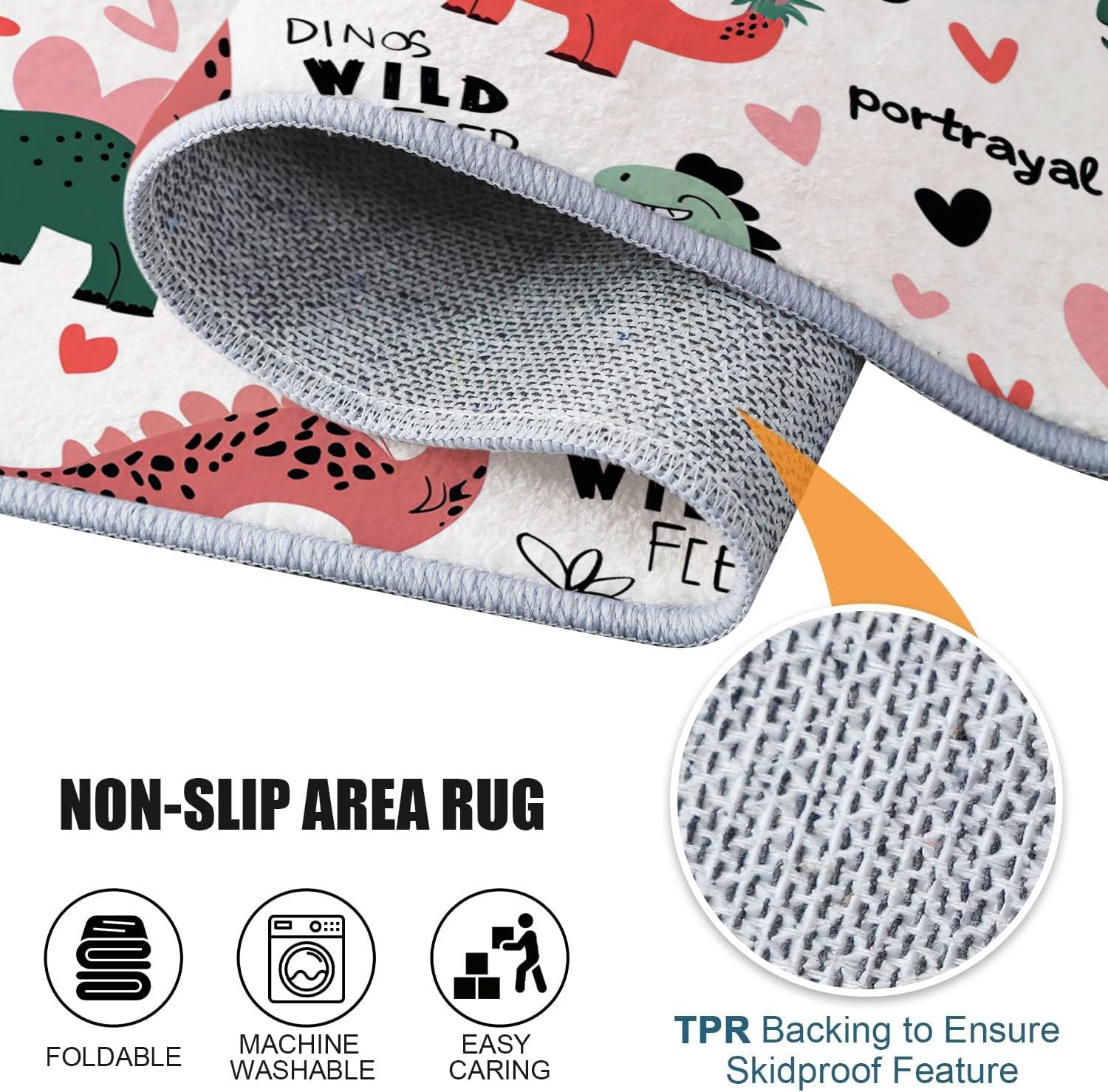 Generisch Teppich Wohnzimmer 3D Cartoon-Dinosaurier 120x170 cm Teppich Rutschfester Weich Carpet Bodenmatte Fußmatte für Jugendzimmer Esszimmer Schlafzimmer Küchenboden Flur