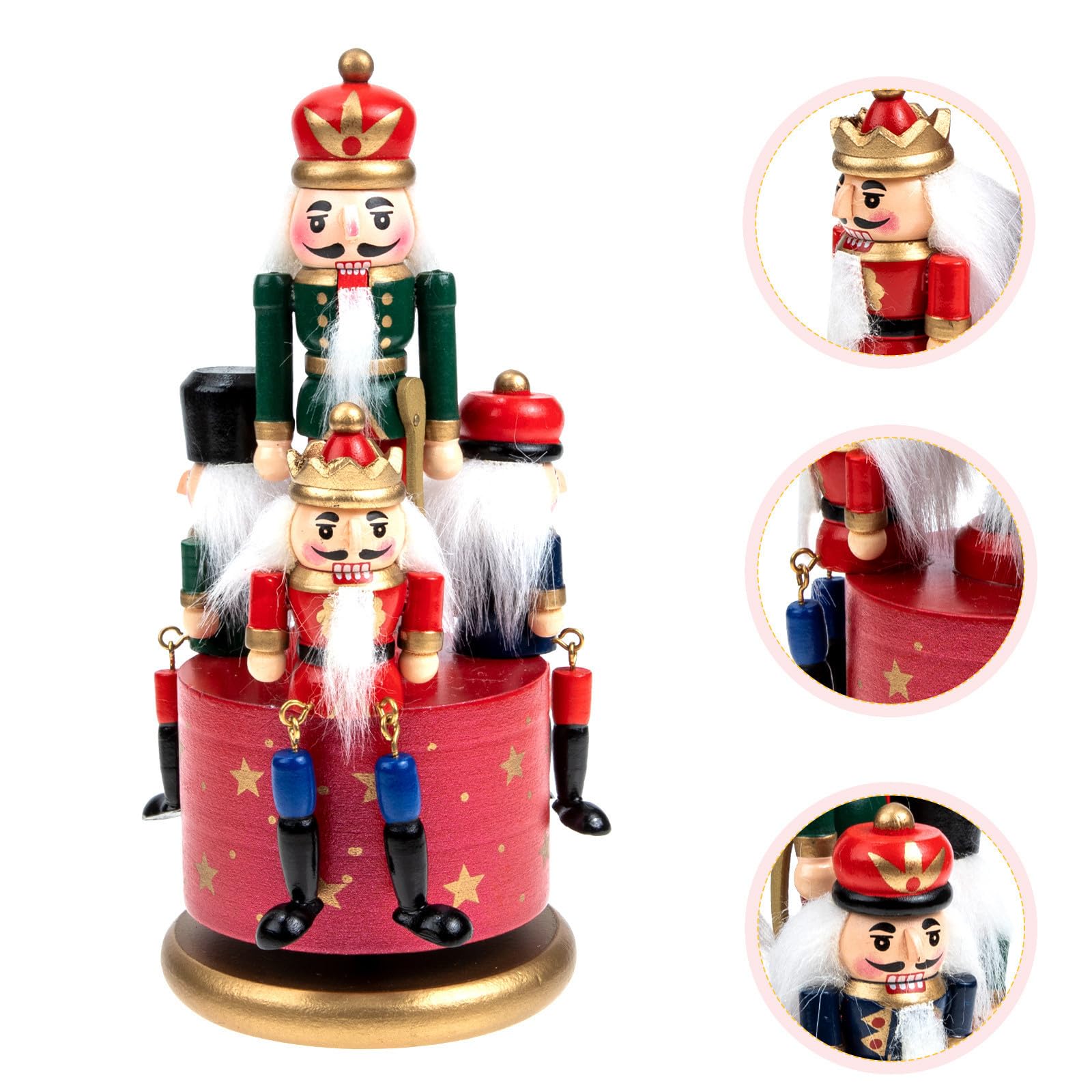 Caja de Música Giratoria de Madera Roja Diseño Navideño, Adorno Musical para Decoración de Mesas y Ambiente Festivo Hogar