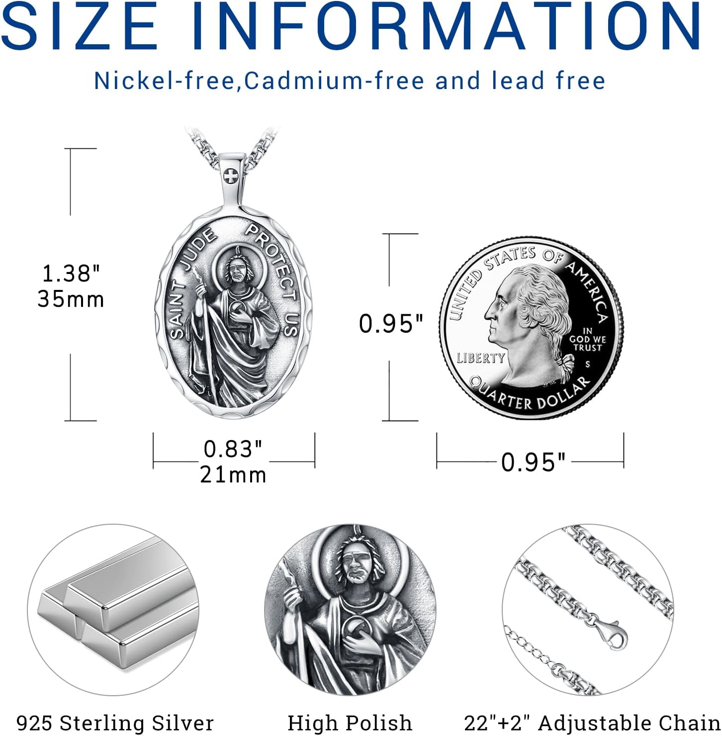 Eusense 925 Sterling Silver Saint Necklace St Michael Necklace Saint Christopher Pendant Protection Jewelry Patron St Medals Amulet Pendant for Men Women