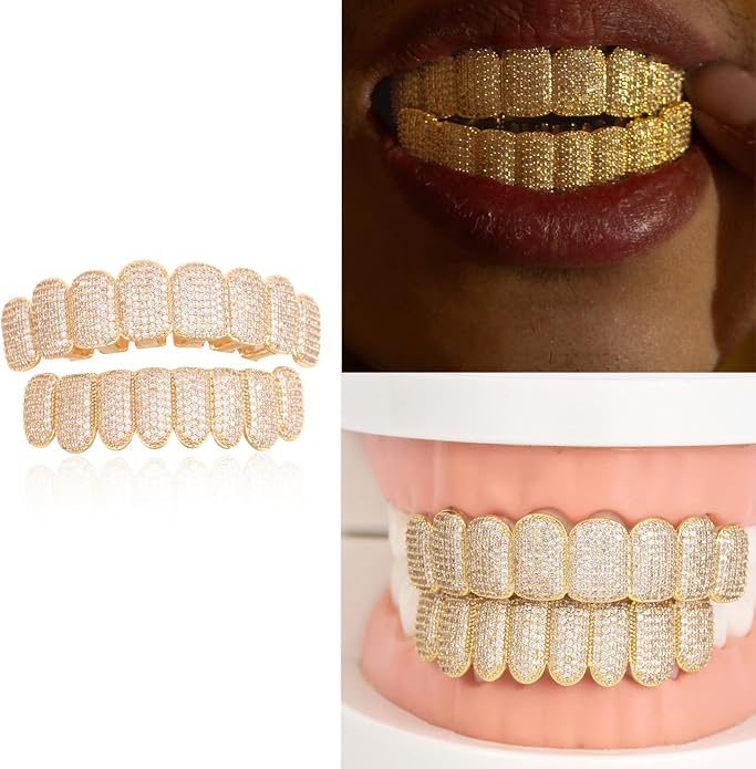 Grillz dientes con incrustación de circonia 18K oro miniatura 5
