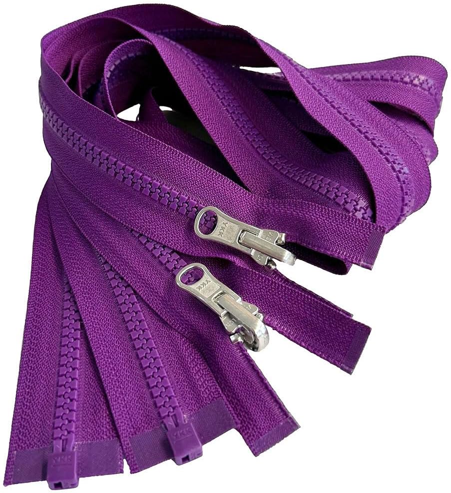 2pcs YKK #5 Molded Plastic Reversible Slider Inside/Outside Medium Weight Sport Jacket Zipper Separating Aluminum Pull Color Tahiti Purple #526W - Choose Your Length (Tahiti Purple #526W, 25" Inches)