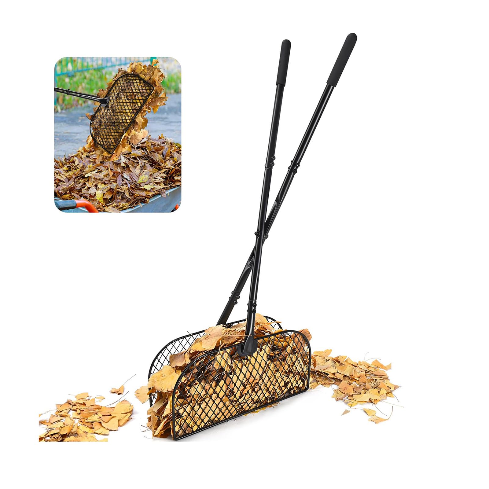 Barredora de hojas ligera y ergonómica para mantenimiento de parques de áreas grandes con marco de acero al carbono, resistente, colección de hojas de jardinería, limpieza de patio