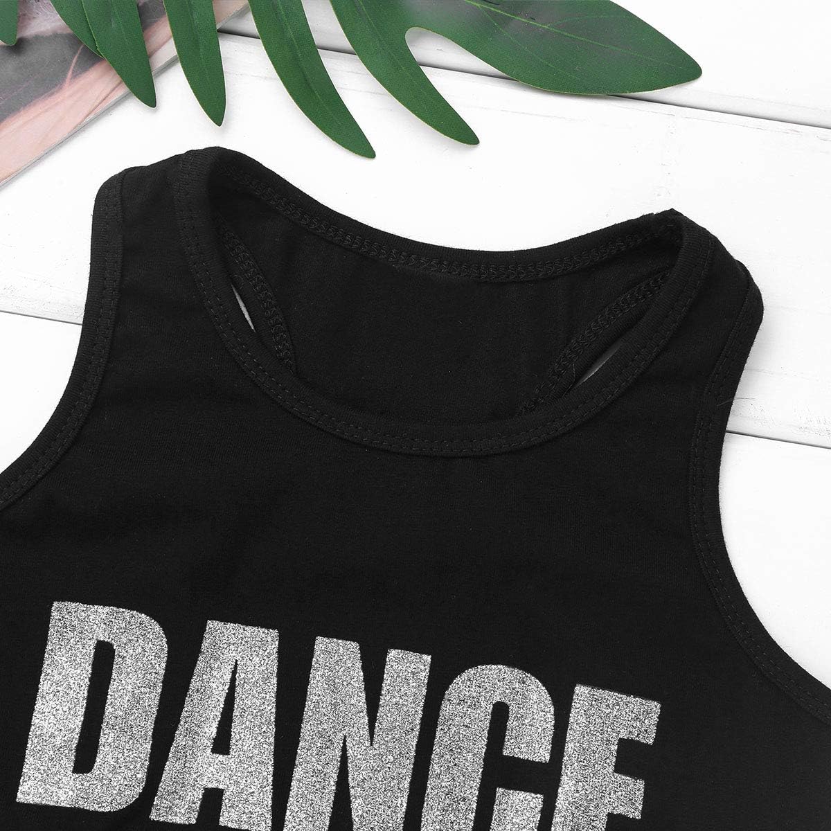 ranrann Kids Girls Racer Back Crop Bra Top Shiny Dance Printed Sports Bra Gymnastic Workout Yoga Top Outfit