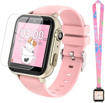 cjc Smart Watch for Kids for Girls Ages 4-12 - Includes Screen Protector, 30+ Games, 140 Learning Cards, HD Touch Screen, Camera, Music, Pedometer - Fun & Educational Birthday Gift Idea Pink