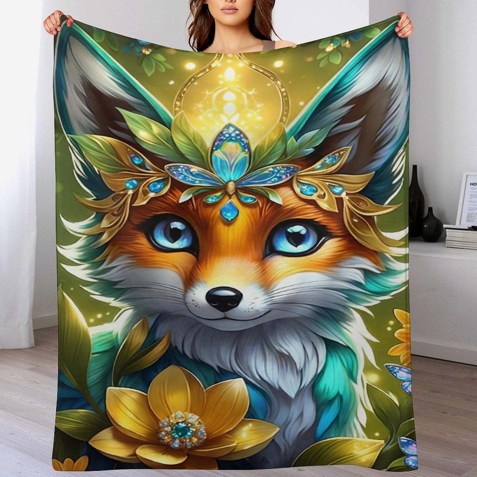 Couverture en flanelle renard plaid cadeau doux et chaud pour la maison