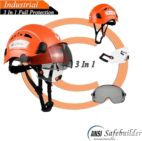 Miniatura 3 de Casco de seguridad industrial con visera incorporada, casco duro ABS con visera ajustable, protección para la cabeza de construcción, ANSI Z89.1