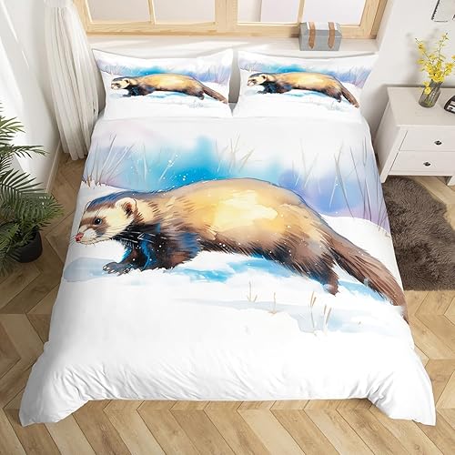 Juego de ropa de cama con diseño de animales de comadreja de minks, funda de edredón Kawaii con animales salvajes, tamaño Queen, juego de cama de