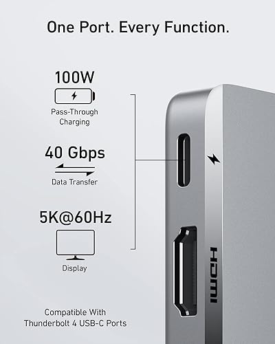 Miniatura 3 de Anker Hub USB C para MacBook, 7 en 2 con HDMI 4K@60Hz, compatible con Thunderbolt 4, 1 Tipo C y 2 puertos de datos USB A para MacBookPro de 13