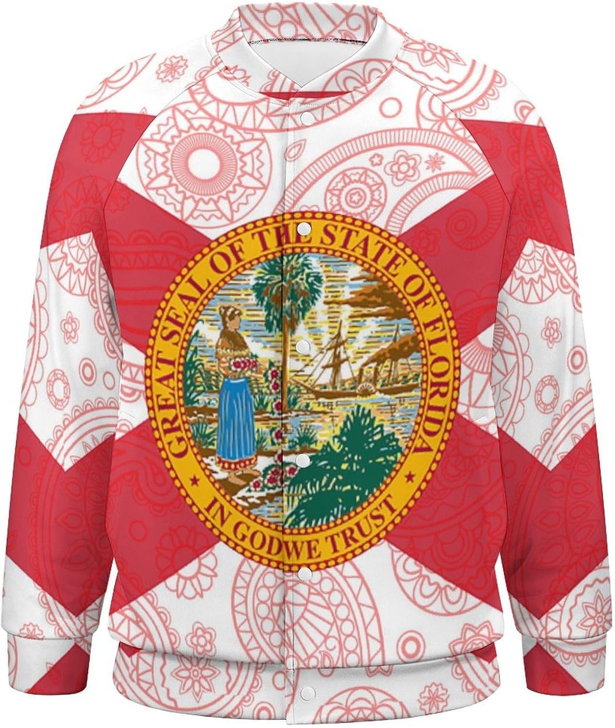 Florida State Flag Paisley Pattern Novelty Men's Baseball Jackets Causal Sweatshirt Button Top Long Sleeve Coat