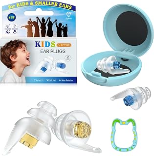 Kids Ear Plugs for Noise(6-12yrs), Reusable Noise Relief Earplugs for Airplane, Focus, Study, Travel, Concerts, Socializing Sports, Noise Sensitivity, Fireworks, Monster Jam, 2 Sizes, 26dB, 2 Pairs