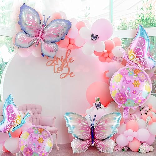 Miniatura 5 de PartyGarden Globos de mariposa  18 piezas de papel de aluminio morado y rosa, decoraciones temáticas de niña para primavera, cumpleaños, baby