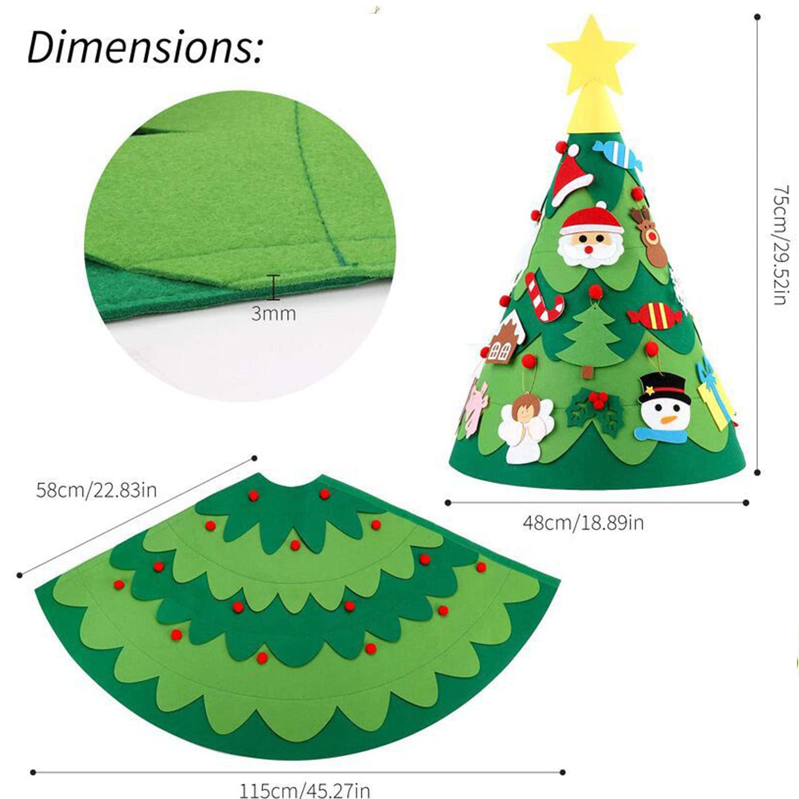 【ハンドメイド】円錐クリスマスツリー Amazon.co.jp: 3D円錐形のフェルトの木、クリスマスツリーは子供のため