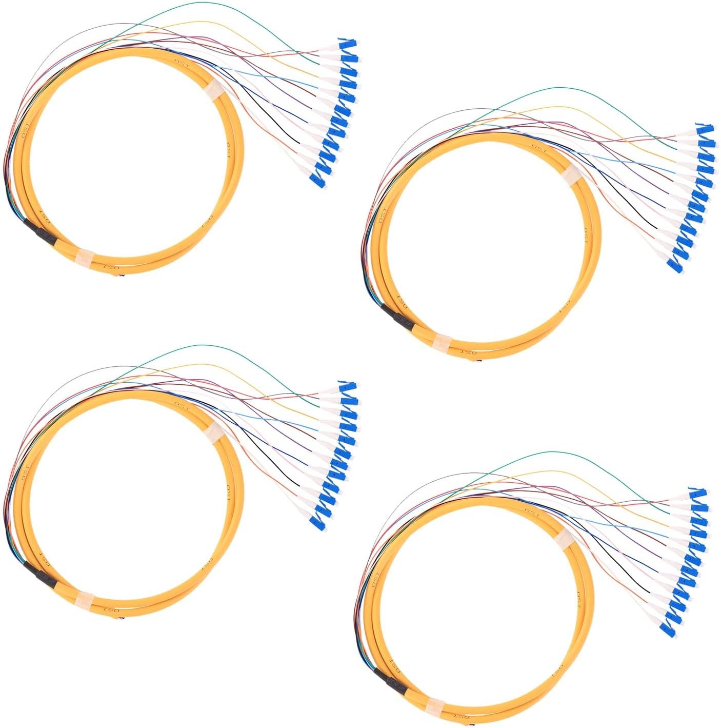 GESD 4Pcs 1.5 Meter 12 Strand SingleMode 9/125 LC-UPC Fiber Pigtail, 12 Color-Coded LC Cable Fiber Optic Patch Cord with Zirconia Ceramic Ferrule Plug for Fusion Splicing