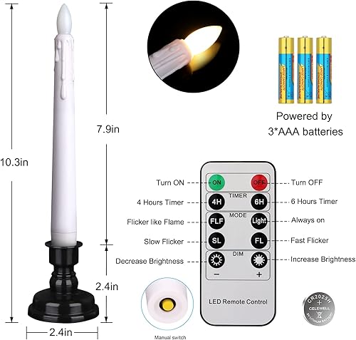 Miniatura 6 de Vela LED de ventana con control remoto y temporizador, luz cálida parpadeante, velas cónicas sin llama de Navidad para fiestas, vacaciones, boda,